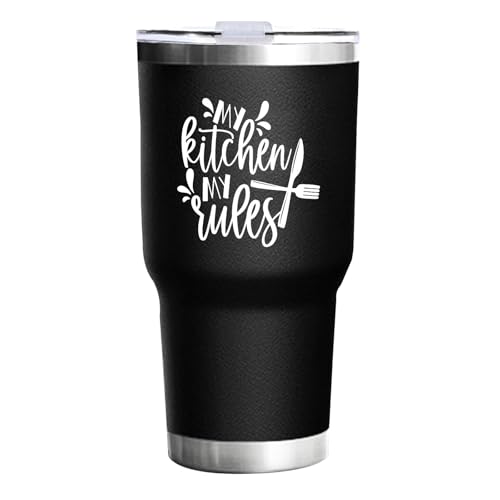 My Kitchenes My Rules 30 Oz Metal Mug with Lid