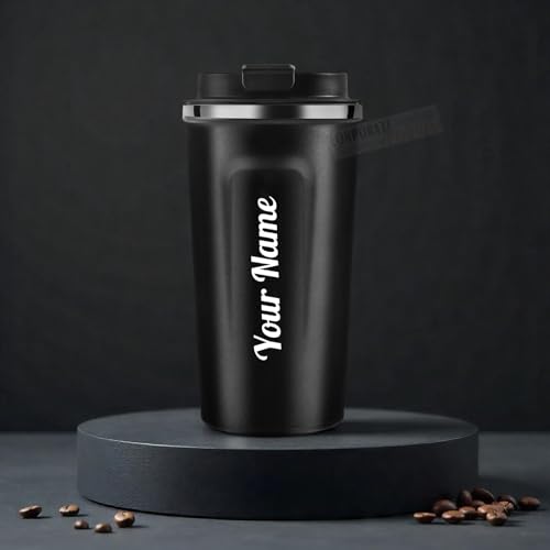 Image of CORPORATE PORIUM Personalised Insulated Coffee Travel Mug with Touch Screen Digital Temperature Display Travel Flasks, 510 Ml, 304 Stainless Steel Diwali Item - Leak Proof, Thermal Mug