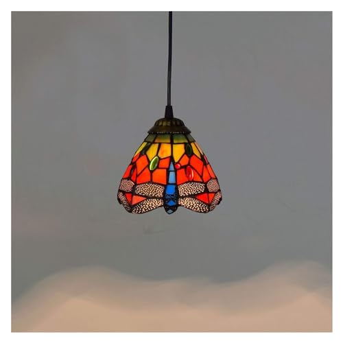Lámpara de techo de vidrio rojo estilo Tiffany con pantalla pequeña decorada de libélula 3
