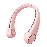 Jancane Neck Fan, USB Rechargeable Personal Fan, 3 Speeds Adjustable, Large air outlet Powerful Strong Wind, Adjustable, 360° Cooling, Super Quiet, No Blade Design, No Hair Twisting, Small (Pink)