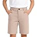 Boys School Uniform Shorts Flat Front Stretch Chino Quick Dry 5-16 Years with Button Closure Beige