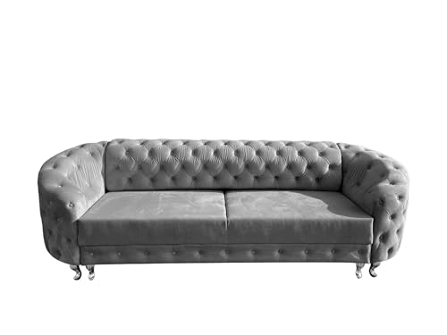 Ares Meble Molly Schlafsofa mit Bettkasten - Chesterfield Relaxsofa 3 Sitzer - Wohnlandschaft mit Schlaffunktion - Samt Sofa Grau - 290 x 100 cm