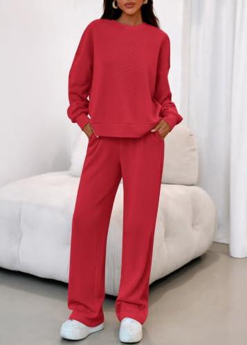 KIRUNDO Sweatsuits 2 Piece Outfit Matching Lounge Sweat Set(Red, S) - image 8