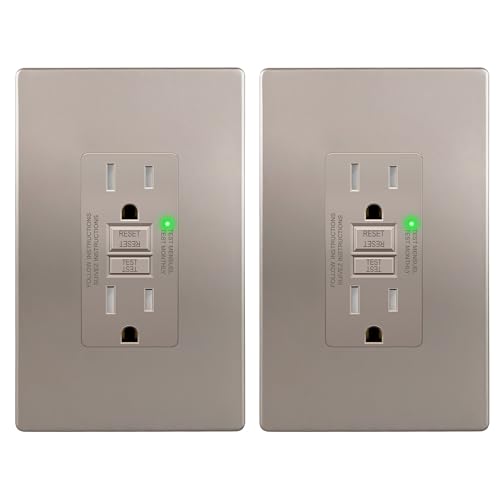 Image of LIDER GFCI Outlet 15Amp, GFCI Receptacle, ETL Listed, Matte Nickel, 2-Pack