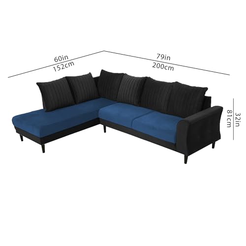 Image of Gratly LHS 4 Seater L Shape Sofa Set for Living Room (Blue Black Colour) Premium Fabric Sofa