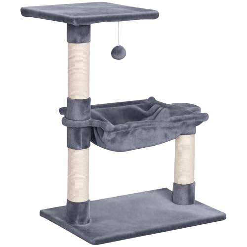 PawHut Arbre à Chat 3 griffoirs grattoirs sisal Naturel Plateforme hamac et Boule Suspendue dim....
