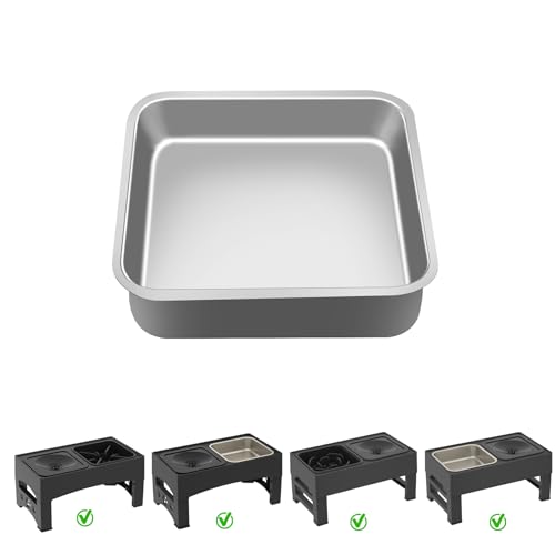 Ormalla Ciotola quadrata in acciaio inox e 4 tappetini neri sotto i 4 angoli della ciotola, adatta per sostituire le ciotole per alimenti Slow Feeder