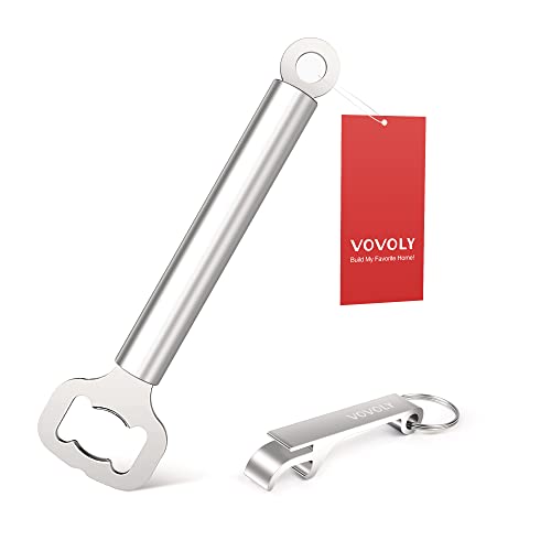 Vovoly Bottle Opener, Stainless Steel Beer Bottle Opener, 6.7 inch Handheld Bottle Openers, Bartender and Bar Bottle Opener with 1 PCS Bottle Opener Keychain(2-Pack).