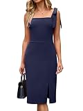 YIOYOLA Bodycon Dresses for Women Elegant Formal Blue Petite House Club Party Cocktail Dinner Dress for Women Date Night with Bow(YYL633-Navy,XL)