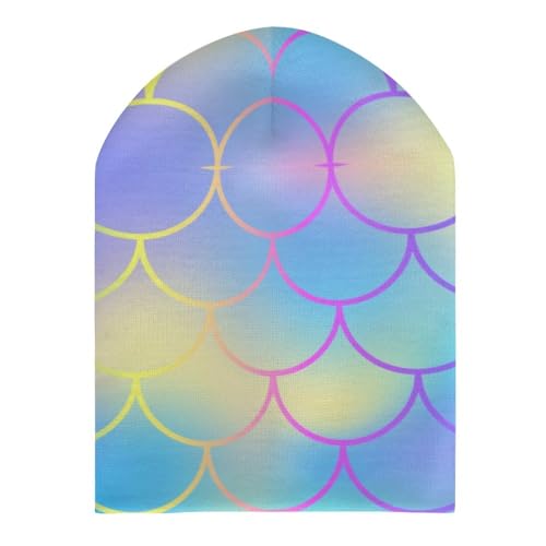 Rainbow Mermaid Scale Kids Beanie Hat for for Girls Boys Children Cap Winter Knitted Chemo Cancer Headwear Accessories Gifts Decoration3