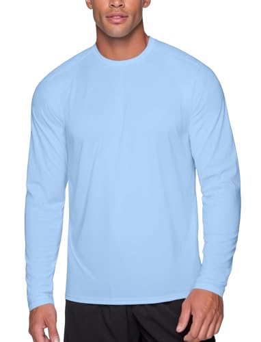 Long Sleeve Running Shirt Men Dry Fit(Light Blue,L)
