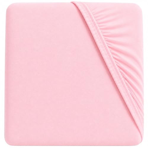 Dudu N Girlie Travel Cot Fitted Sheet - Soft Jersey Cotton 65x95 cm Pink (Single Pack) | Hypoallergenic & Breathable Baby Bed Sheet