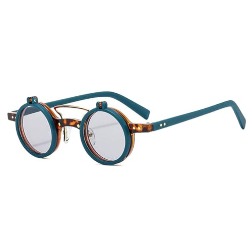 Lunettes de soleil rondes pour un festival steampunk retro avec verres rabattables vert et gris