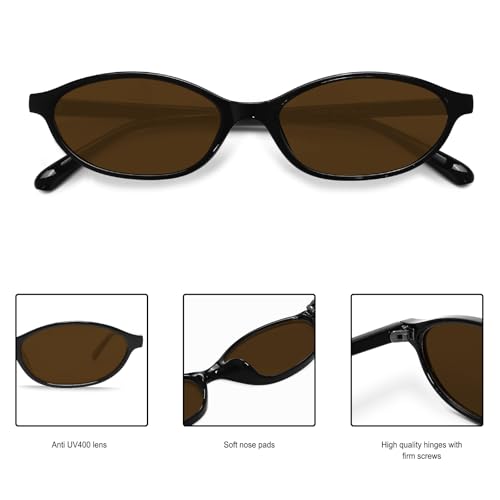 Image of GUVIVI Retro Oval Sunglasses for Women Chic Cat Eye 90s Sunnies Lightweight Narrow Shades Trendy UV protection Sun Glasses