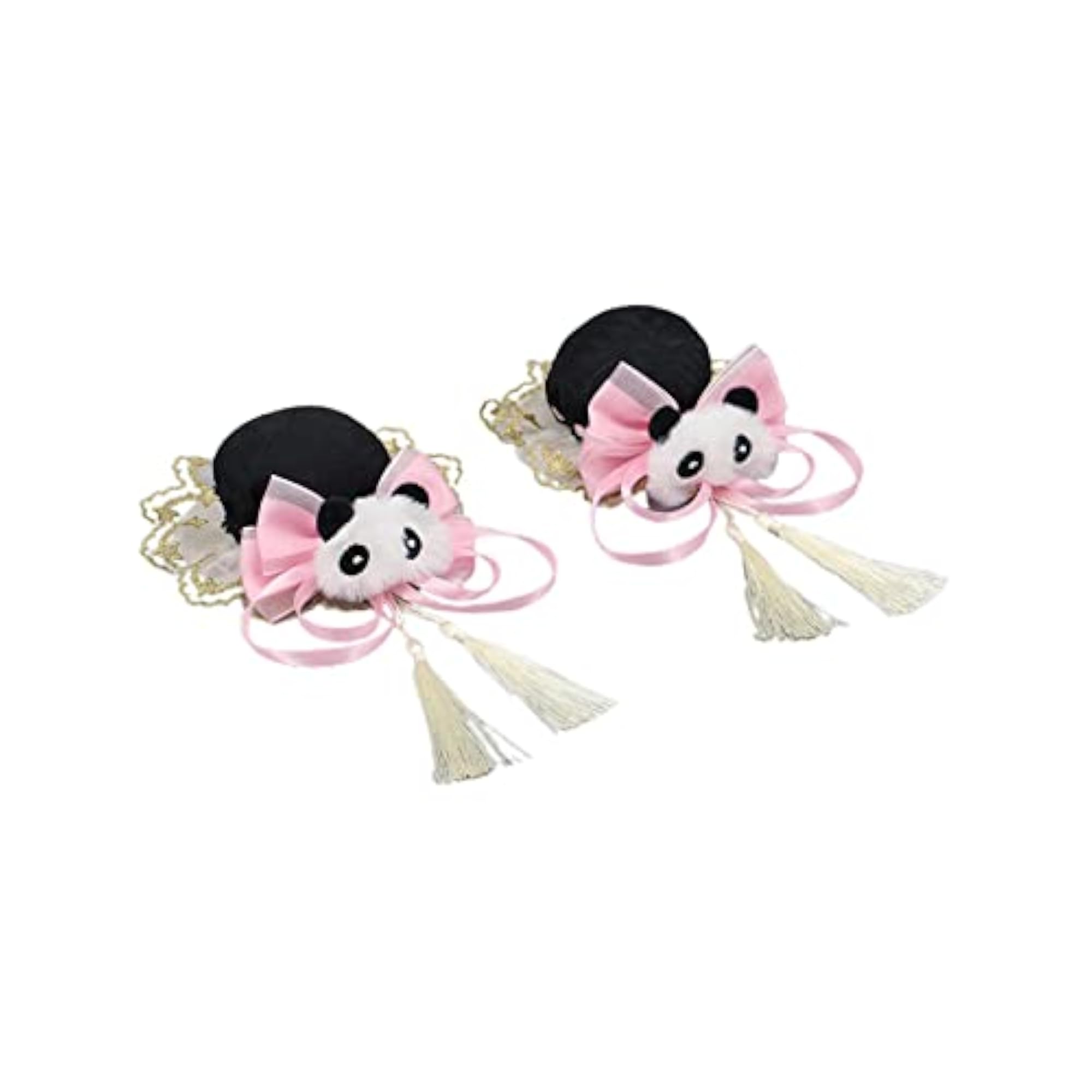 2x Chinese Style Hair Clips, Panda Barrette with Tassel
