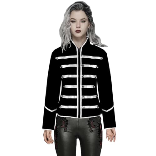 Prime Quality Handmade Women's Black Silver Parade Ladies Jacket Steampunk Military Punk Rock Gothic (Medium)