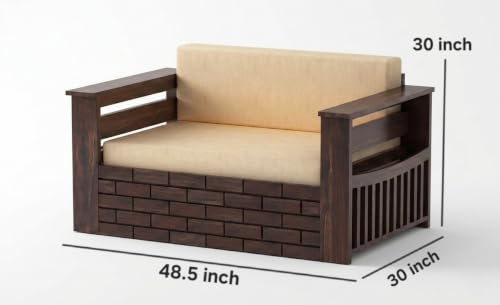Image of Solid Sheesham Wood Sofa Cum Bed 2 Seater | Wooden Foldable Double Bed for Living Room with Headboard & Storage | Bed Cum Sofa with Mattress for Bedroom Furniture (Walnut Finish)