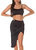 Satin Look Bustier Top High Waist Rock 2-Teiler One Size (Einheitsgröße)