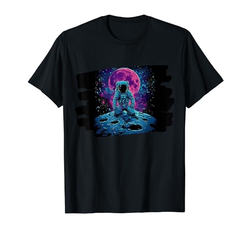 Psychedelischer Astronaut - Mondbeleuchteter Weltraum T-Shirt