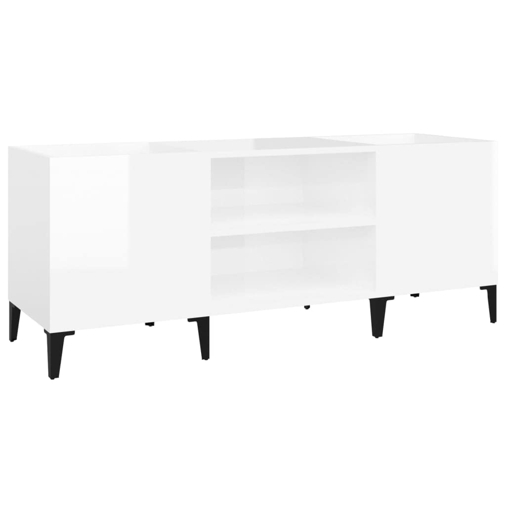 Mobile Porta Dischi, Scaffale per Vinili con Piano Robusto e Gambe in Metallo 121x38x48 cm in Legno Multistrato Bianco Lucido for Collezione Disco LP, Giradischi e Accessori Audio in Soggiorno