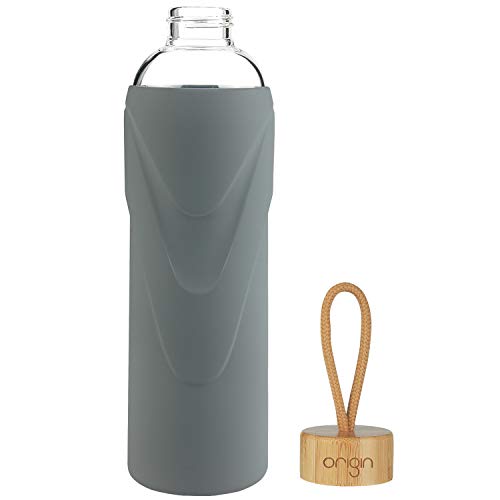 image for Origin Best BPA-Free Glass Water Bottle with Protective Silicone Sleev