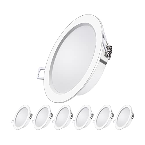 6x Downlight LED Techo Empotrable,6W 646LM Equivalente 65W,Blanco Neutra 4000K,Foco Empotrable LED Techo Luz Neutra, Redondo Blanco Ultradelgado 28mm,Ojos de Buey LED para Techo,220V-240V,Ф9mm0-100mm Cover