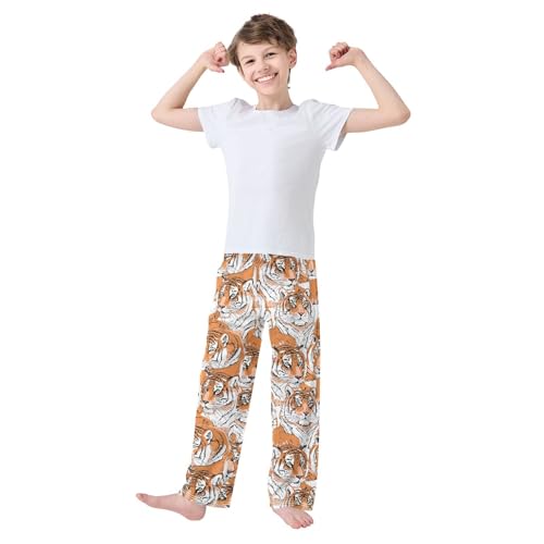 ZZXXB Tigers Print Boys Long Pants Soft Trousers Elastic Waist Kids Lounge Bottoms with Pockets S-XL2