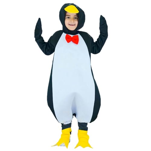 NaLatia Déguisement pingouin humoristique enfant - Combinaison - Cagoule - 2 Sur-chaussures - Multicolore - Déguisements enfants
