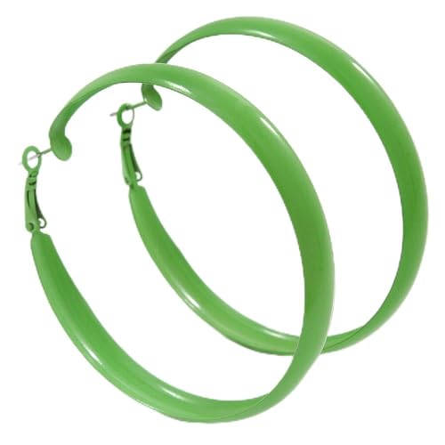 Créoles en émail vert salade 55 mm pour un style tendance