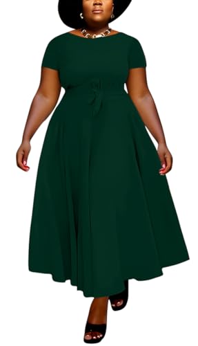 Image of BFFBABY Plus Size Dress A Line Dresses for Women Summer Long Dresses with Sleeve Casual Belted