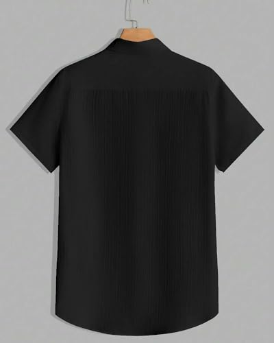 Image of Paralians Men's Regular Fit Solid Pattern Polyester Shirt with Half Sleeve Collar Neck Satandard Length and Button Down Closure Type