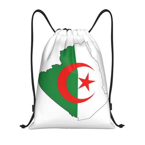 Algeria Flag Map print Drawstring Bag Sack Gym Bag Ditty Bag for Gym Traveling, Hiking, Yoga, Shopping for Adult