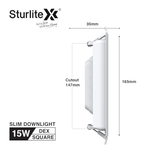 Image of Sturlite Dex 15 Watt Square LED Downlight|Cool White Color Temperature (6.5k)|Cut-Out 4 Inch|1500 Lumens Recessed Panel & Surge Protection Ceiling Light for Multiple Usage - (Pack of 12)