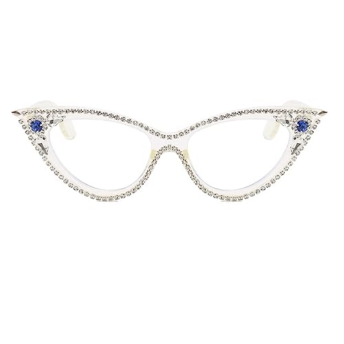 Image of ICARA Sparkling Crystal Retro Cat Eye Frame Bling Rhinestone Reading Glasses for Women Blue Light Blocking Computer Eyeglass
