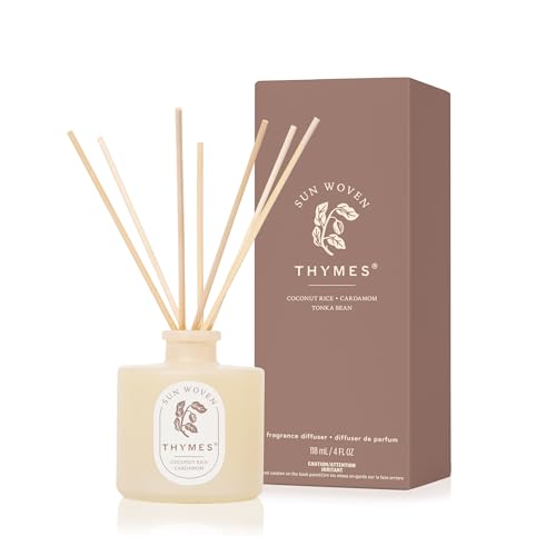 Thymes Petite Oil Reed Diffuser Set Includes Reeds Fragrance Oil & Glass Bottle Luxury Scent Diffusers for Home Decor (Sun Woven 4 fl oz)