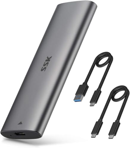 Image of SSK M.2 to USB NVMe SATA SSD Enclosure Reader,Portable USB 3.1 Gen 2(10Gbps) to NVME PCI-E M-Key Solid State Drive External Adapter Support UASP(Fits only M.2 NVMe SSDs 2242 /2260 /2280)