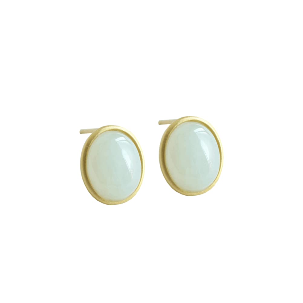 Boucles d'oreilles jade blanc et argent bijoux simples de mode quotidienne