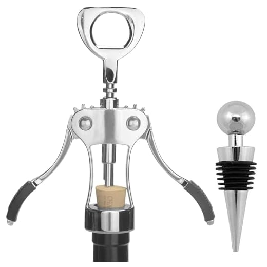 Tovee Multifunktions Winged Korkenzieher für Weinflaschen Hebelkorkenzieher Flaschenöffner Flaschenoeffner Weinflaschenöffner mit Stöpsel,Silber
