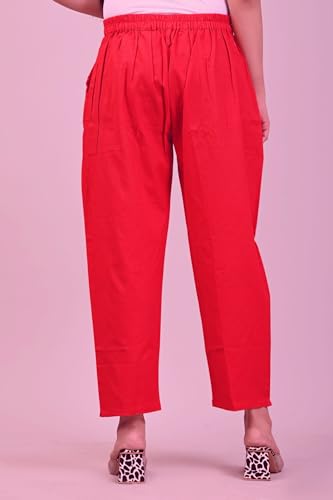 Image of Women Elastic Waist Regular Fit Casual Cotton Trouser Pants