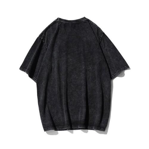 Vintage Washed Cotton Anime Graphic T-Shirt, Short Sleeve, Black, S-3XL4