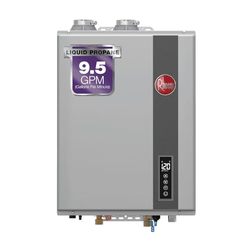 Rheem RTGH-95DVELP-3 Super High Efficiency Condensing Indoor Tankless Liquid Propane Water Heater, 9.5 GPM with WiFi
