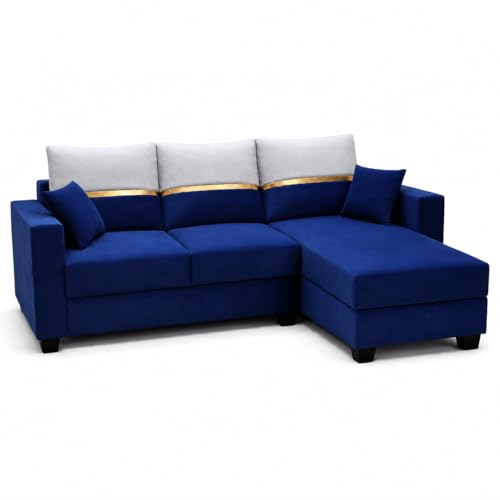 Image of Furny Arvea 4 Seater Fabric RHS L Shape Sofa Set (Blue) | Soft Velvet Fabric | Modern Design | Comfortable Seating | Living Room Furniture