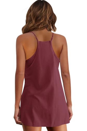 Image of Panadila Womens Summer Sleeveless Mini Dress V Neck Spaghetti Strap Sundress Athletic Short Dress with Pockets