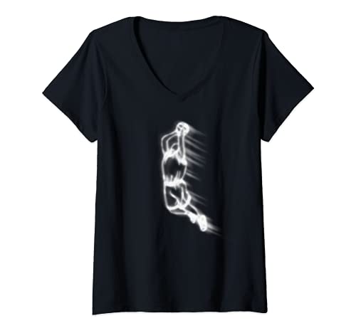 Womens Basketball Basket Player Team Sport Silhouette V-Neck T-Shirt, Black