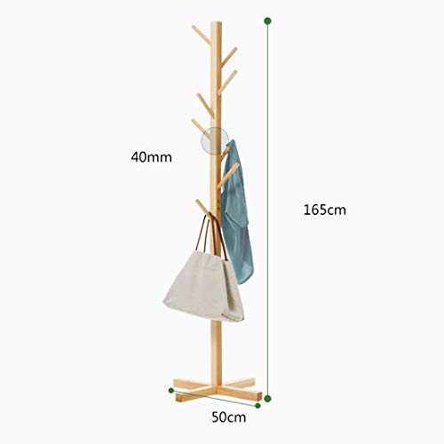 Image of Ash & Roh Wood Coat Rack Freestanding, Modern Standing Coat Stand Hanging For Jacket, Hat, Cloth, Purse, Hand-Bag - Hall Tree Entry Way, Farmhouse (Beige, 92-1), 50X50X165 Cm