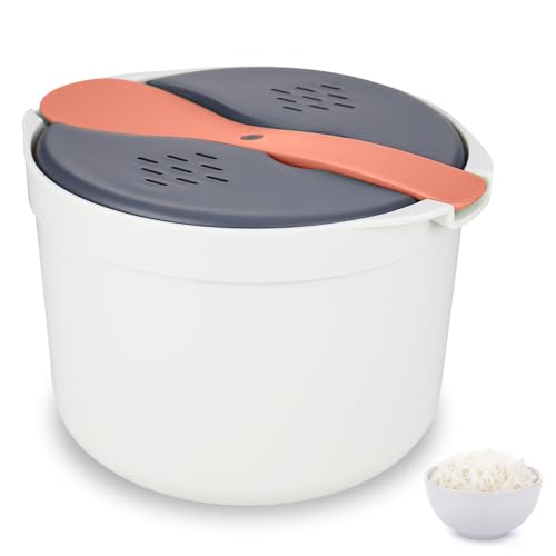 Microwave Rice Cooker 2L Microwave Steamer Set Household Microwave Rice with Rice Scoop Steamer Non Stick Rice and Pasta Cooker High Temperature Resistant Steam Pot