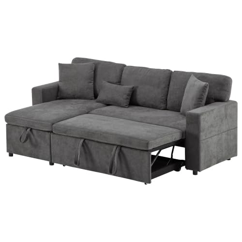 L-Form Schlafsofa Ecksofa Ausziehbar mit Schlaffunktion, Bettkasten & Regal, Dunkelgrau – Platzsparendes Sofa für kleine Wohnungen & Jugendzimmer, bis zu 4 Sitzplätze, Stauraum und USB-Anschluss