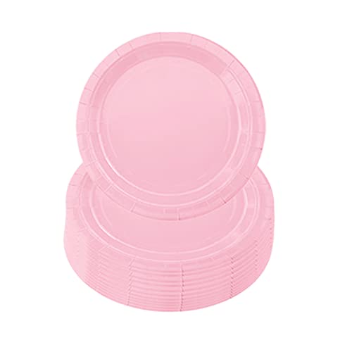 ATBAMEN 16PCS Baby Pink Paper Plates 23cm,Disposable Paper Plates 9 inch Solid Color Paper Round Dinner Plates Tableware Party Plates for Birthday,BBQs,Picnic,Baby Shower Party Plates Supplies