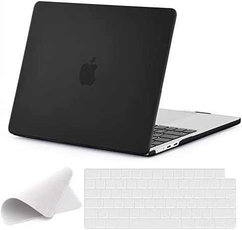 EooCoo Case compatible for NEW Macbook Air 13.6 inch M2 A2681 with Touch ID, 2022 Release, Plastic Matte Hard Shell + Keyboard Cover + Polishing Cloth - Black