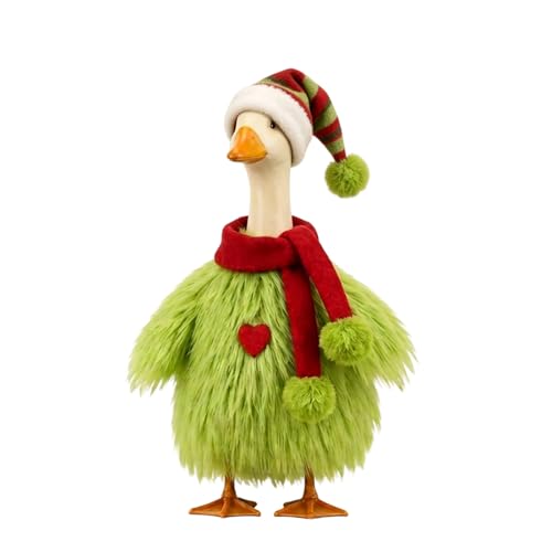 Christmas 23 Porch Goose Outfit Monster Faux Fur Costume Hat Scarf Xmas Outdoor Garden Patio Yard Lawn Decor (Green One Size)
